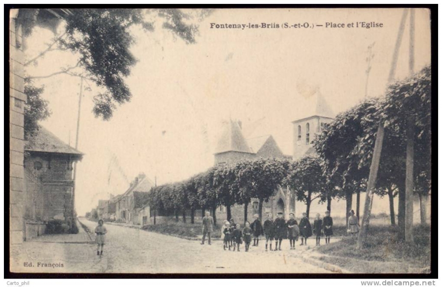 essonne-seine-et-oise-fontenay-les-briis-place-et-l-eglise-animee-groupe-d-enfants-ecoliers