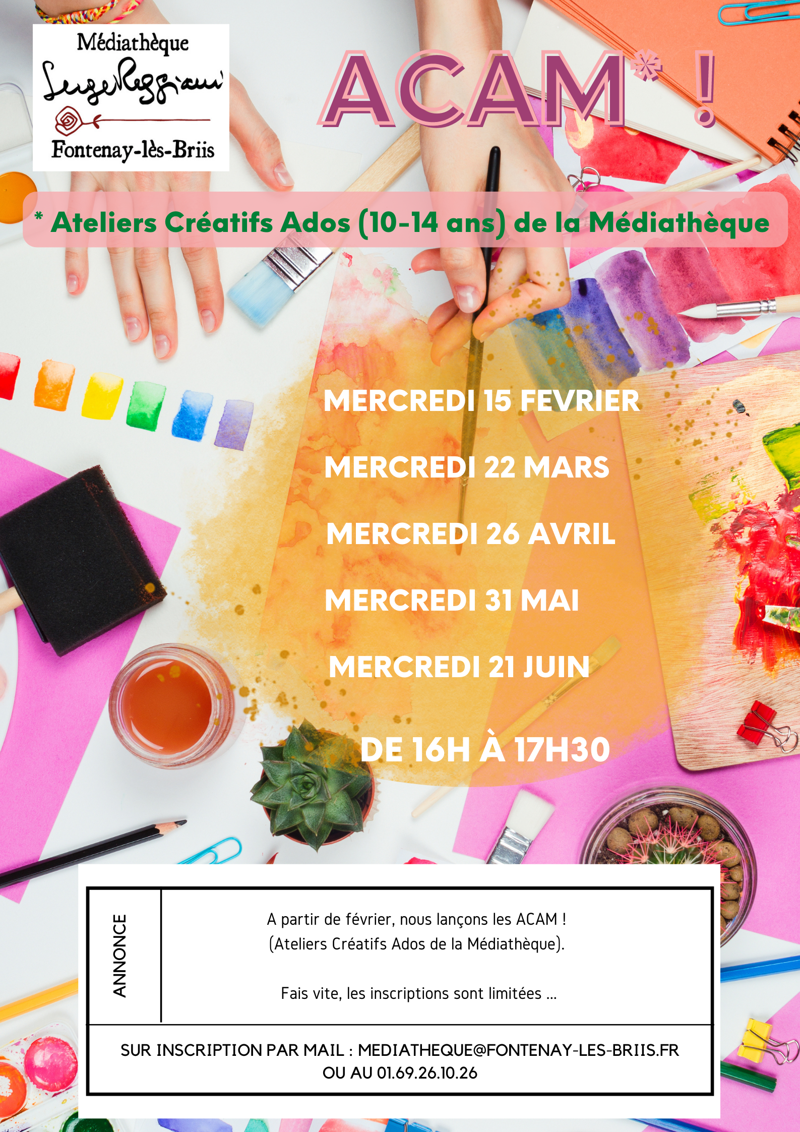 ACAM Ateliers Créatifs Ados (10-14 ans) de la Médiathèque