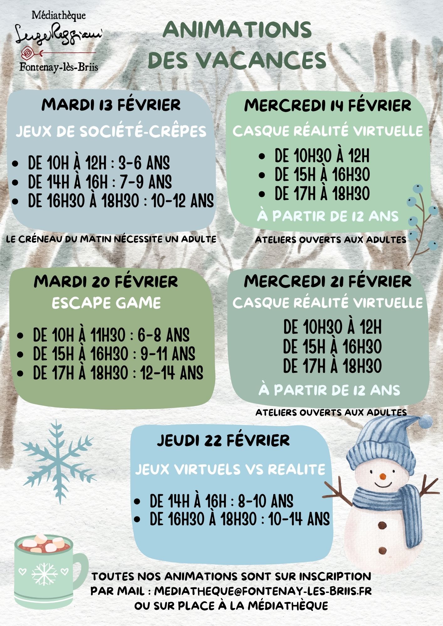 Animations des vacances de février à la médiathèque