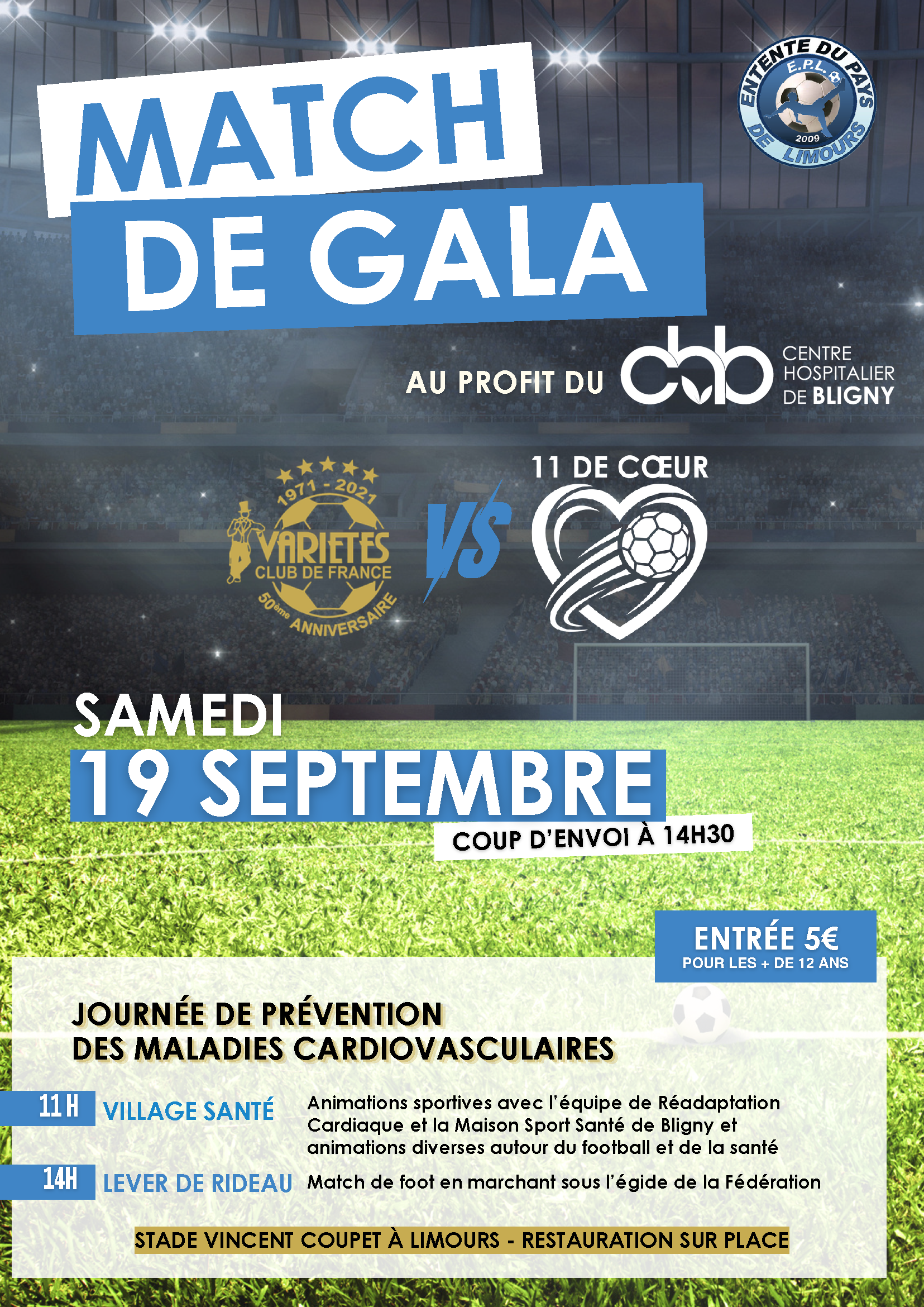 Match de foot de gala au profit du CHBligny - Journée de prévention des maladies cardiovasculaires